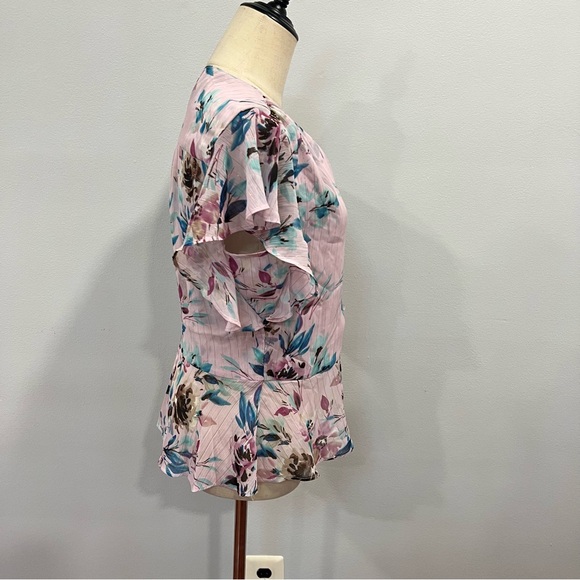 Nanette Nanette Lepore Floral Button Down Peplum Top In Sugar Purple Color- NWT - Picture 6 of 11